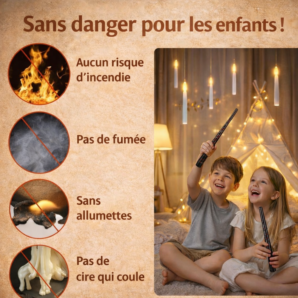 Bougies flottantes avec baguette magique